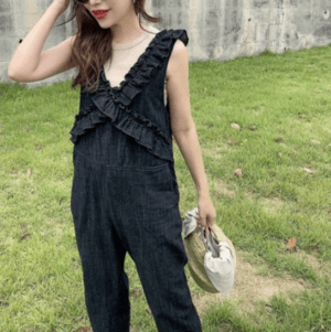 BayBee lace up frill allinone(black)