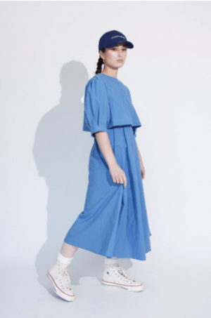 ALEXIA STAM Puff Sleeve Cropped Top & Dress Set Blue