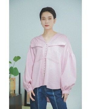 GENE HEAVENS COTTON PEARL BUTTON W V NECK BLOUSE