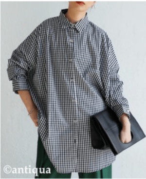 antiqua チェック柄 ワイドシャツ シャツ レディース トップス 長袖・po-00122