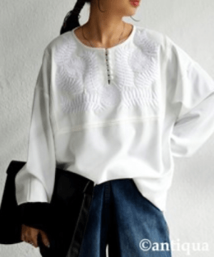 antiqua 刺繍シャツ シャツ レディース トップス 長袖 刺繍・pk-00805