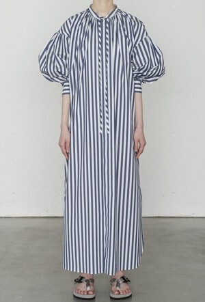HYKE T/C STRIPED GATHERED DRESS