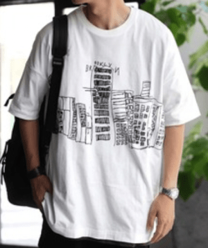 antiqua 小さな絵描きの完成で描く、憧れの街並みを。ブルックリンイラストTシャツ・za-00054m