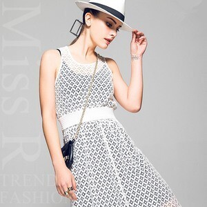 Miss R ウェスト切替え　総レース　ノースリーブマキシワンピース
