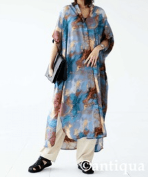 antiqua アート柄 スキッパーワンピース ワンピース レディース・pk-00836