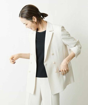 Michel Klein リネンライクダブルブレストジャケット(背抜き/セットアップ対応)