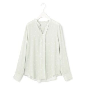 ICB Back Satin Amunzen 配色キーネック長袖ブラウス