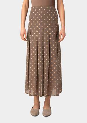 Akris Square Pleated Cotton Voile Long Skirt In Craft-black