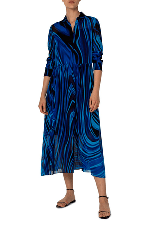 AKRIS PUNTO Blue Planet Long Sleeve Shirtdress
