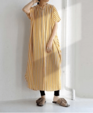 antiqua シャツワンピース ワンピース 半袖 ストライプ 柄 ロング・ya-00424