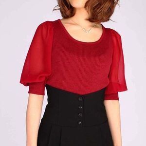 LADYMADE Chiffon Sleeve Rib Knit Top 【LM253505】