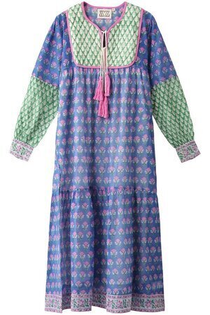 SZ Blockprints SILK JODHPUR DRESS WATERLILY フラワープリント コットンシルクワンピース