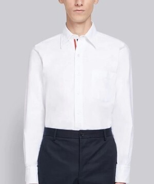 THOM BROWNE.NEW YORK ホワイト ストライプ グログラン プラケット クラシック オックスフォードシャツ