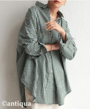antiqua ★チェック柄 ワイドシャツ シャツ レディース トップス 長袖・po-00122