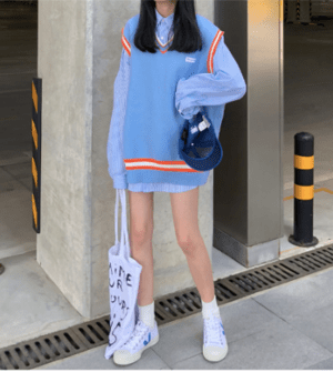 Lamitte deco アメリカンスクールガール ♡ 2点セット セットアップ オーバーサイズ ベスト × ストライプ柄 シャツ