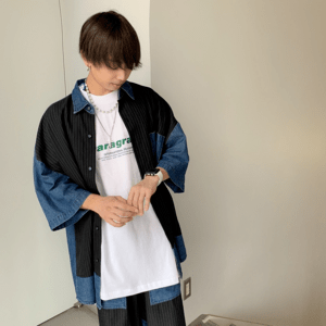 ONE WILL Denim mix stripe shirt