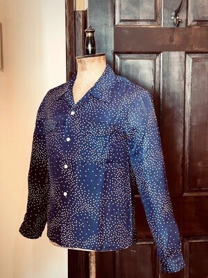 BLURRED CLOTHING BLD056 DOT RAYON SHIRTS LONG SLEEVE "NAVY"