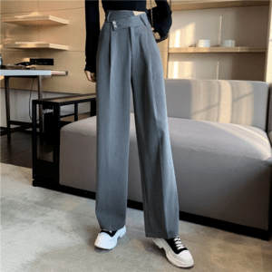 Lamitte deco 美脚コーデに♪ アシンメトリーベルト ワイドパンツ センタープレス ボトム パンツ