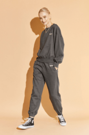 ALEXIA STAM Logo Sweatshirt & Jogger Pants Set Charcoal
