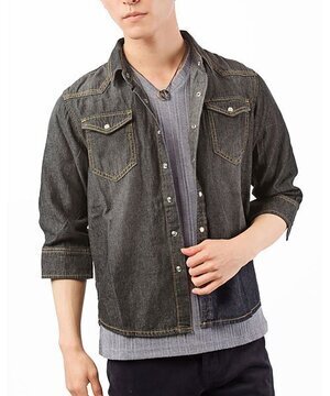 TopIsm ビンテージ加工ウエスタン7分袖デニムシャツ