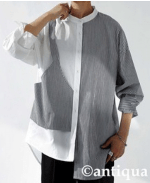 antiqua レイヤード風 アシメデザインシャツ シャツ レディース・pk-00820