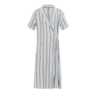 JW ANDERSON Striped cotton and linen-blend wrap dress