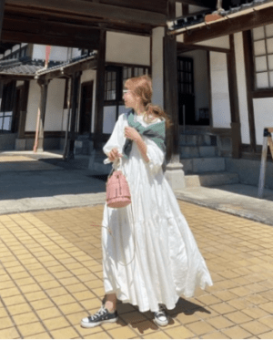 BayBee cotton jacquard tiered dress(white)