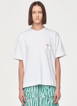 PLAN C WHITE T-SHIRT WITH PATCH AND STRIPED BACK POCKET 後ろポケットS/S Tシャツ