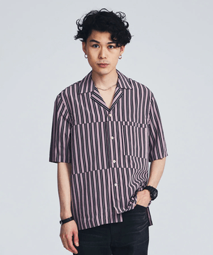 STUDIOUS Multi stripe open collar shirt