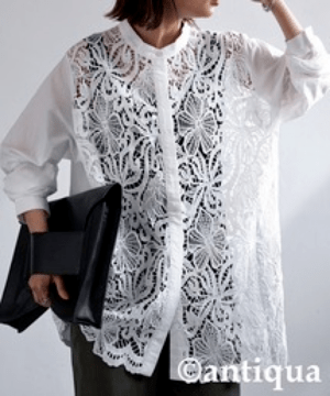 antiqua レースフロントシャツ シャツ レディース トップス・po-00143
