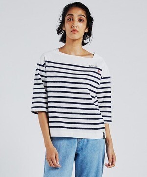 DOUBLE STANDARD CLOTHING パネルボーダーボートネックトップス