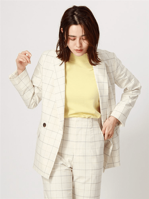 THE SUIT COMPANY コットンリネンシャンブレー チェック柄ダブルブレストジャケット