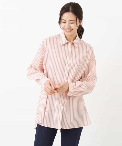 MK MICHEL KLEIN ストライプ柄シャツブラウス/洗える