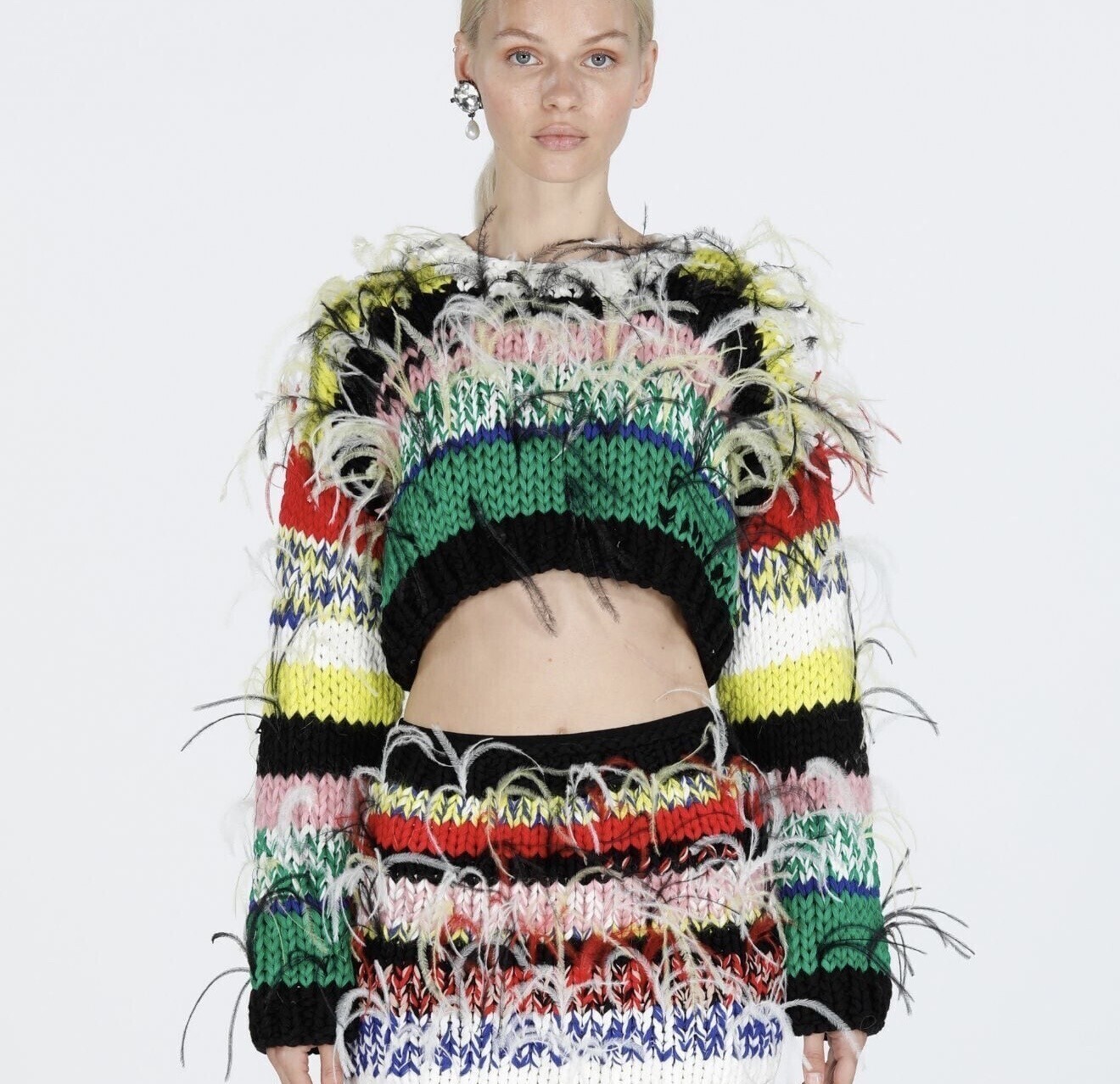 N°21 FEATHER-EMBELLISHED STRIPED SWEATER