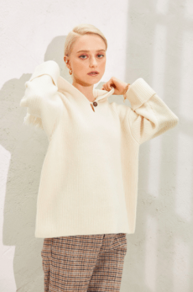ALEXIA STAM Sailor Collar Knit Top Ivory