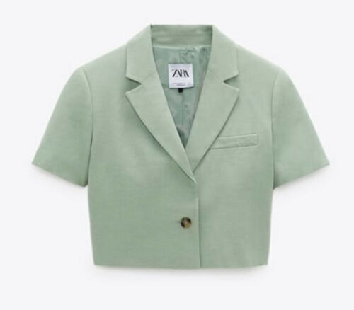 ZARA リネン クロップ 半袖ブレザー