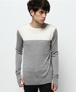 JOHN LAWRENCE SULLIVAN BI-COLOR KNIT SWEATER
