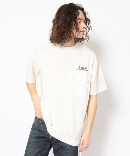 AVIREX フェイド ウォッシュ ルーズ フィット ミリタリー ポケット Tシャツ