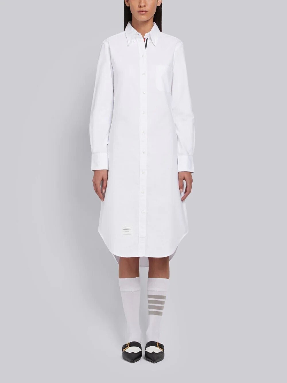 THOM BROWNE.NEW YORK ホワイト クラシック オックスフォード ひざ丈シャツドレス