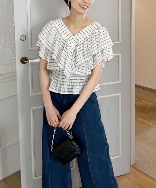 mysty woman チェックフリルラッフルブラウス