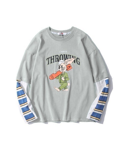 HOOK 【HOOK】【人気アイテム】重ね着風長袖tシャツ フロントプリント入り
