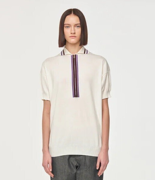 PLAN C WHITE POLO WITH ZIP ジップポロニット
