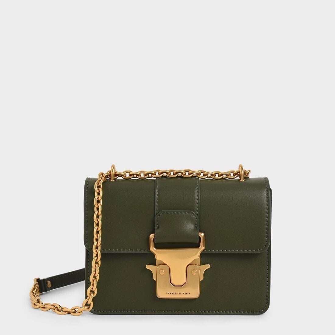 CHARLES & KEITH ダブルハンドルメタリック プッシュロックショルダーバッグ