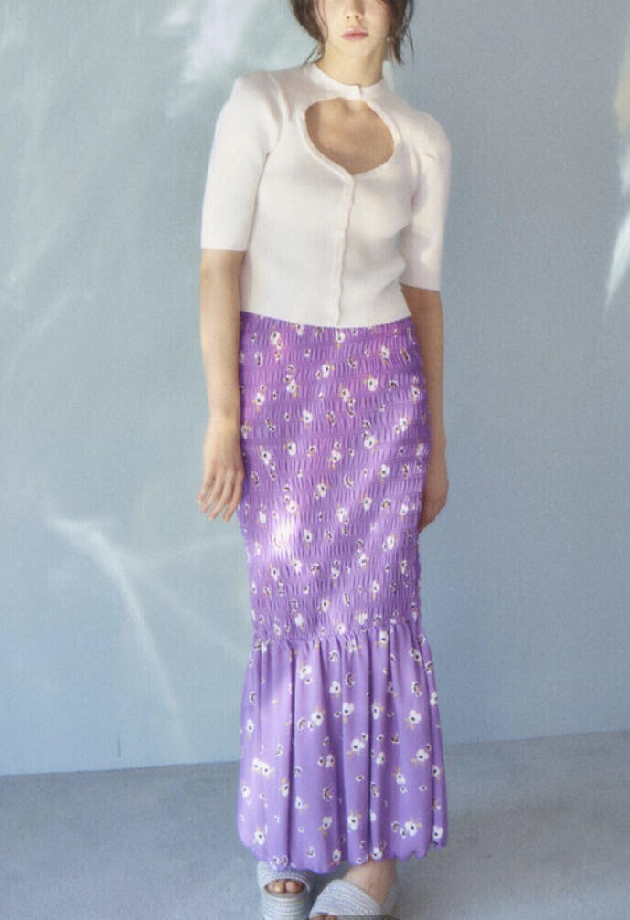 The Girls society flower shirring skirt PURPLE