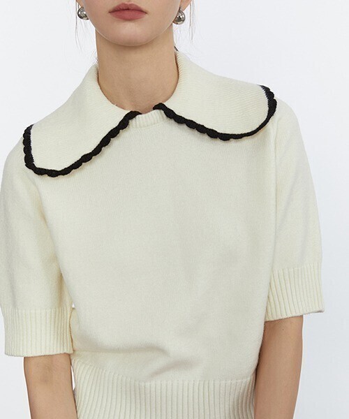 Fano Studios Lace collar middle sleeve knit FC21S102