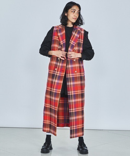 DOUBLE STANDARD CLOTHING チェック柄ツィードロングジレ