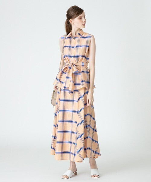 allureville MANTECOリネンチェックノースリーブブラウス