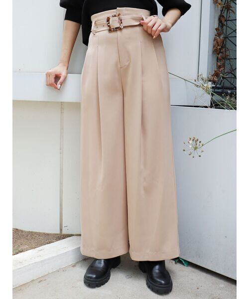 MURUA ハイウエストタックワイドパンツ