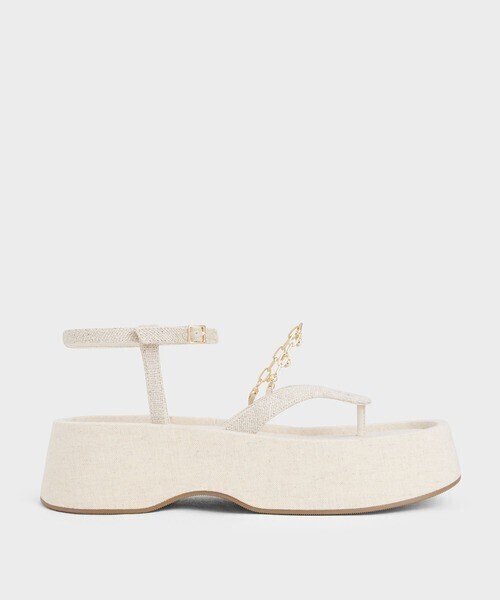 CHARLES & KEITH サバンナ チェーンエンベリッシュドアンクルストラップフラットフォーム