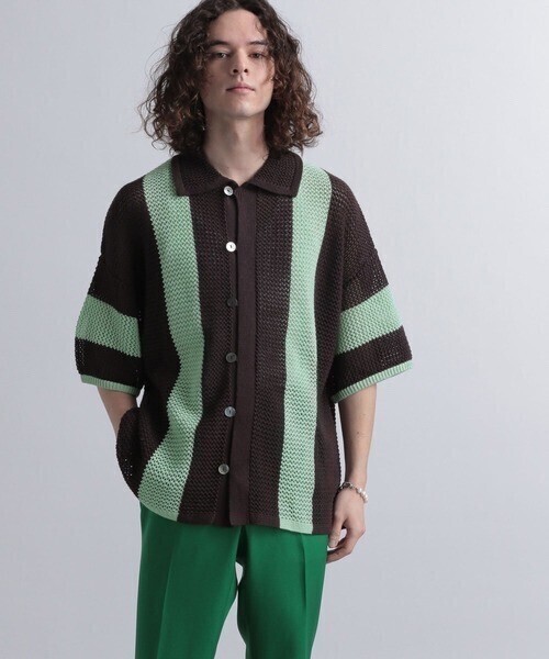 HARE ラインメッシュニットカーディガン